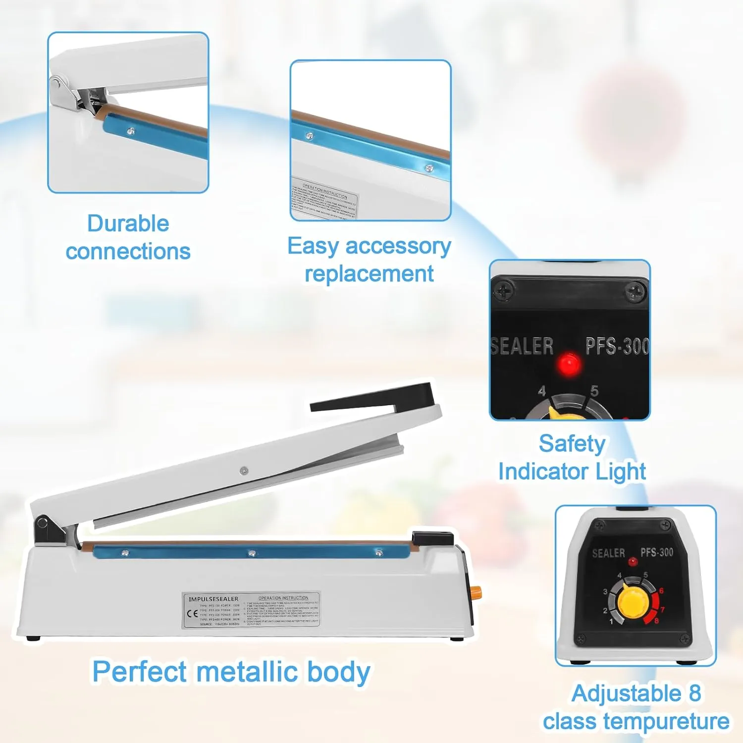 𝐈𝐫𝐨𝐧 Bag Sealer Heat Seal Machine, 12 Inch Impulse Heat Sealer Machine for Cookies Mylar Bags Plastic Bag With Extra Replace Element Grip,White(400W)