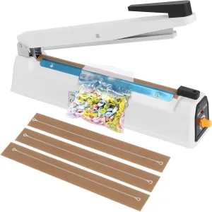 𝐈𝐫𝐨𝐧 Bag Sealer Heat Seal Machine, 12 Inch Impulse Heat Sealer Machine for Cookies Mylar Bags Plastic Bag With Extra Replace Element Grip,White(400W)