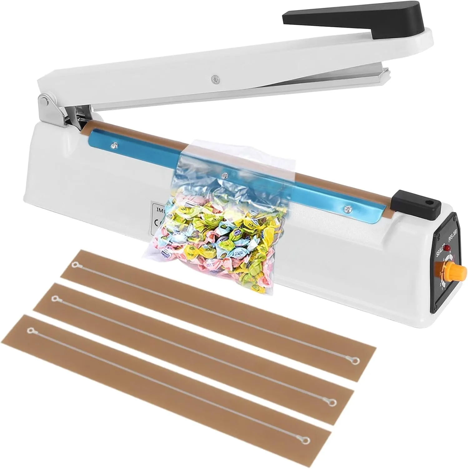 𝐈𝐫𝐨𝐧 Bag Sealer Heat Seal Machine, 12 Inch Impulse Heat Sealer Machine for Cookies Mylar Bags Plastic Bag With Extra Replace Element Grip,White(400W)