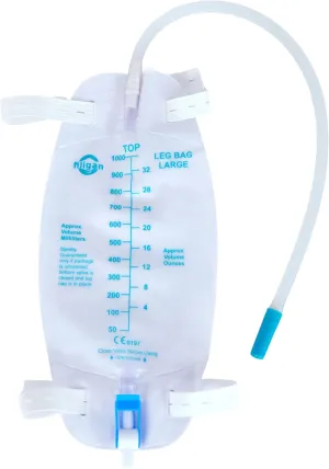10 Pack 32oz/1000ml Easy-Tap Catheter Leg Bags with 18" Tubing, Anti-Reflux Valve, Adjustable Cloth Straps, Flip Drain - Sterile, Latex-Free Urinary Drainage Bag