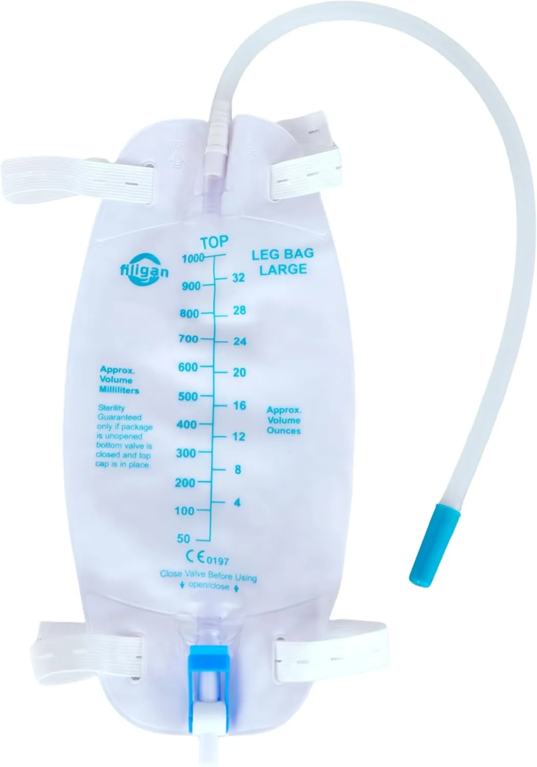 10 Pack 32oz/1000ml Easy-Tap Catheter Leg Bags with 18" Tubing, Anti-Reflux Valve, Adjustable Cloth Straps, Flip Drain - Sterile, Latex-Free Urinary Drainage Bag