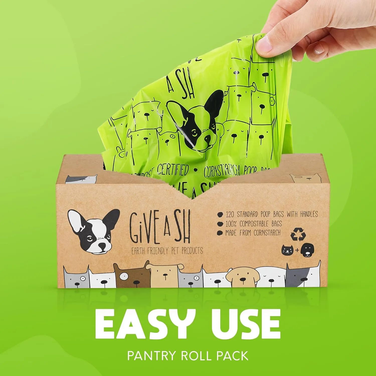 100% Certified Home Compostable Dog Poop Bags with Handles - 10% to Charity - ASTM D6400 & EN 13432 Compliant Large Poop Bags - 240 Bags - Large Pantry Roll of Plant Based Compostable Poop Bags