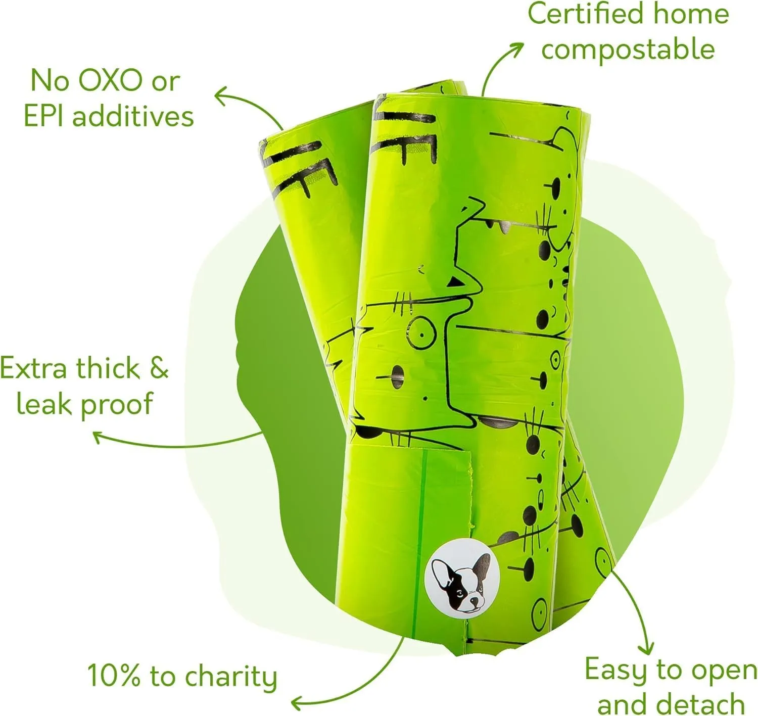 100% Certified Home Compostable Dog Poop Bags with Handles - 10% to Charity - ASTM D6400 & EN 13432 Compliant Large Poop Bags - 240 Bags - Large Pantry Roll of Plant Based Compostable Poop Bags