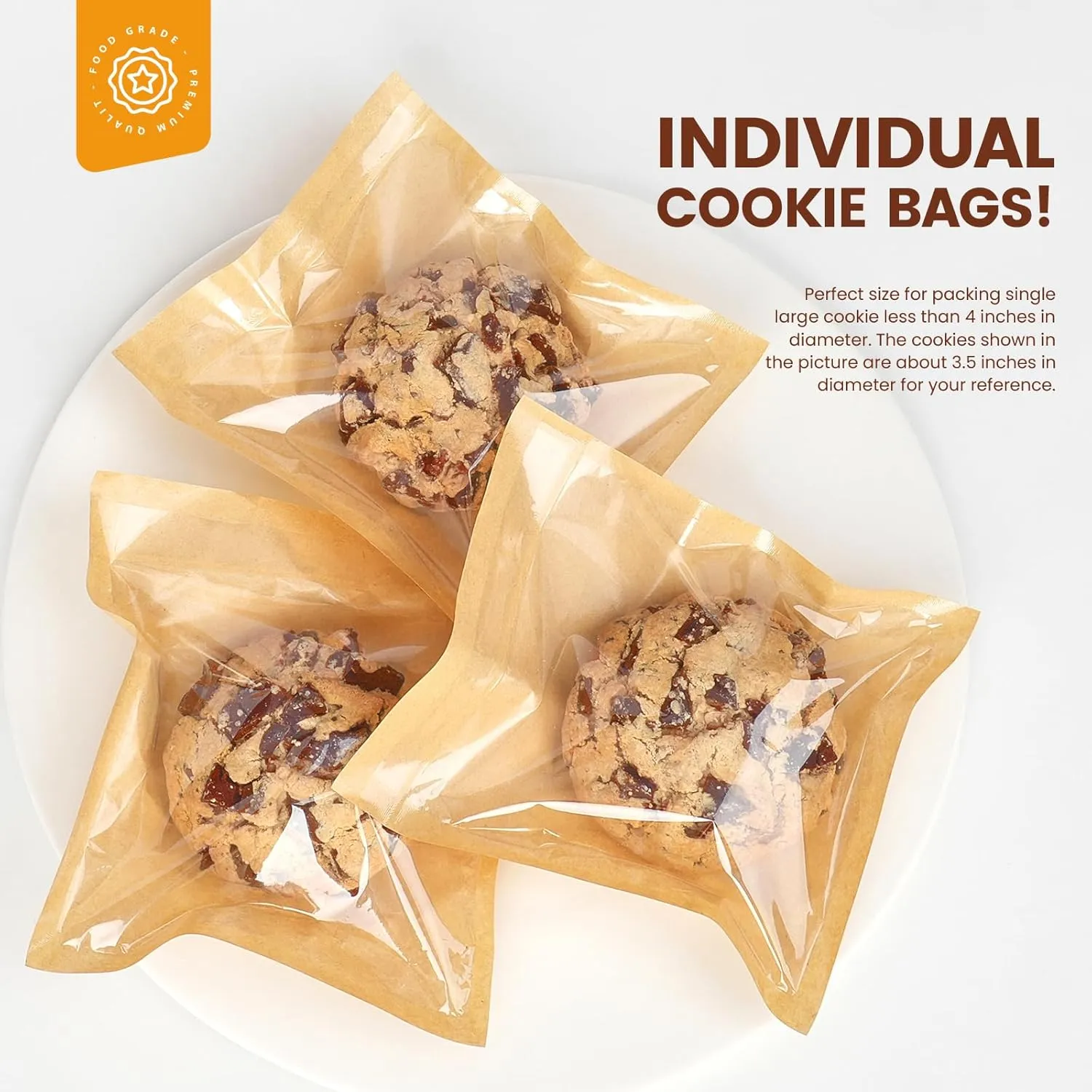 100 Pack Cookie Packaging Bags with Seal, 5.7x6.5 Inch Paper Bakery Bags with Window, Heat Sealable & Grease Resistant To Go Bake Sale Sleeves for Treat, Donut, Cake Slice, Scone, Brownie
