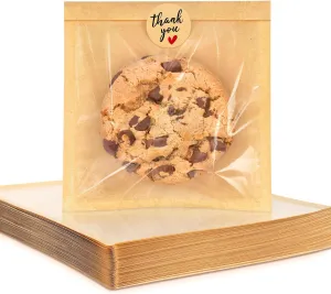 100 Pack Cookie Packaging Bags with Seal, 5.7x6.5 Inch Paper Bakery Bags with Window, Heat Sealable & Grease Resistant To Go Bake Sale Sleeves for Treat, Donut, Cake Slice, Scone, Brownie