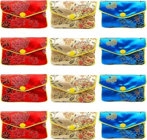 12 Pcs Mixed-color Jewelry Silk Purse Pouch 𝐉𝐞𝐰𝐞𝐥𝐫𝐲𝐁𝐚𝐠𝐬 Brocade Gift Bags with Zipper for Traveling Jewelry (A)