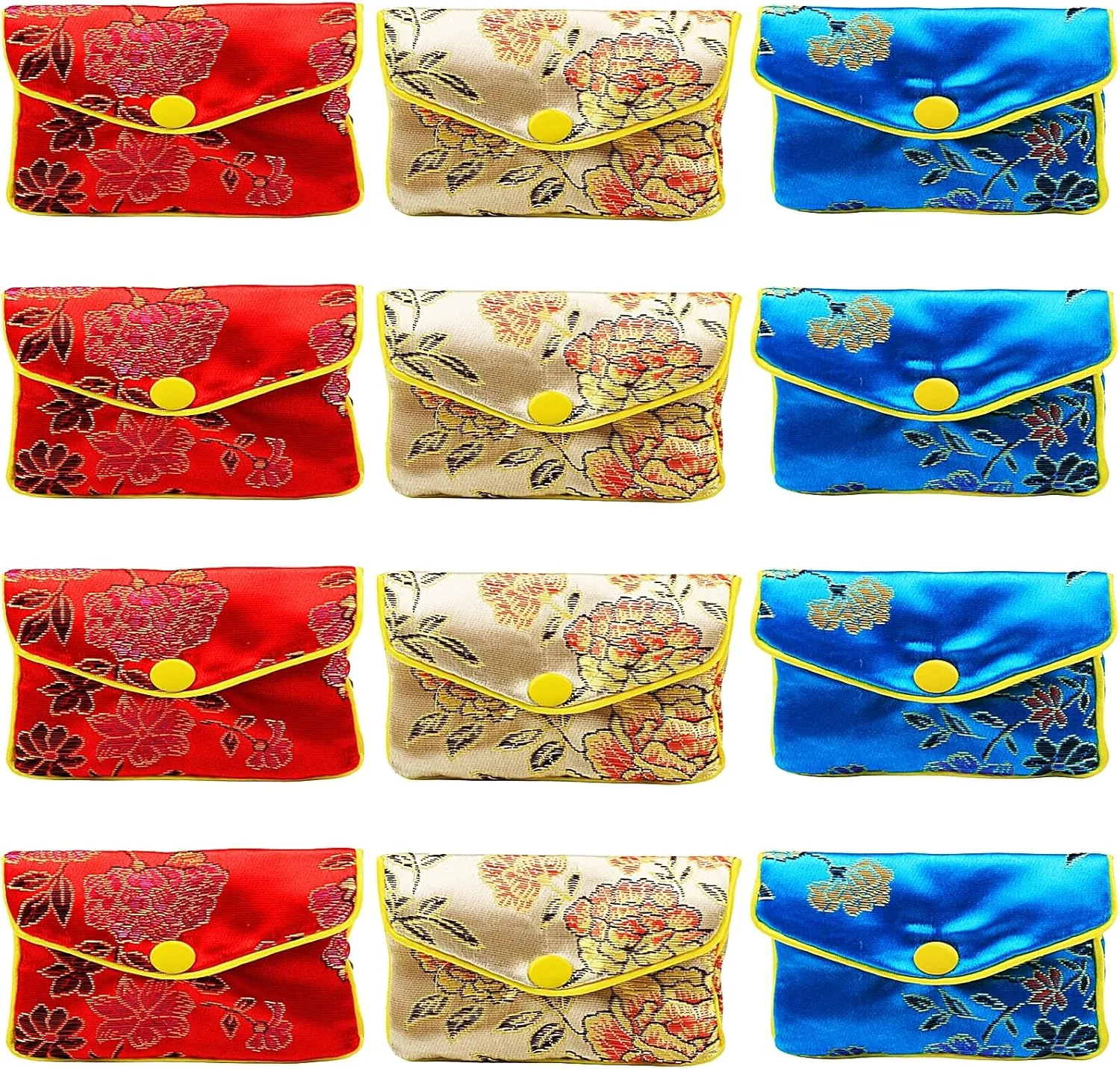 12 Pcs Mixed-color Jewelry Silk Purse Pouch 𝐉𝐞𝐰𝐞𝐥𝐫𝐲𝐁𝐚𝐠𝐬 Brocade Gift Bags with Zipper for Traveling Jewelry (A)