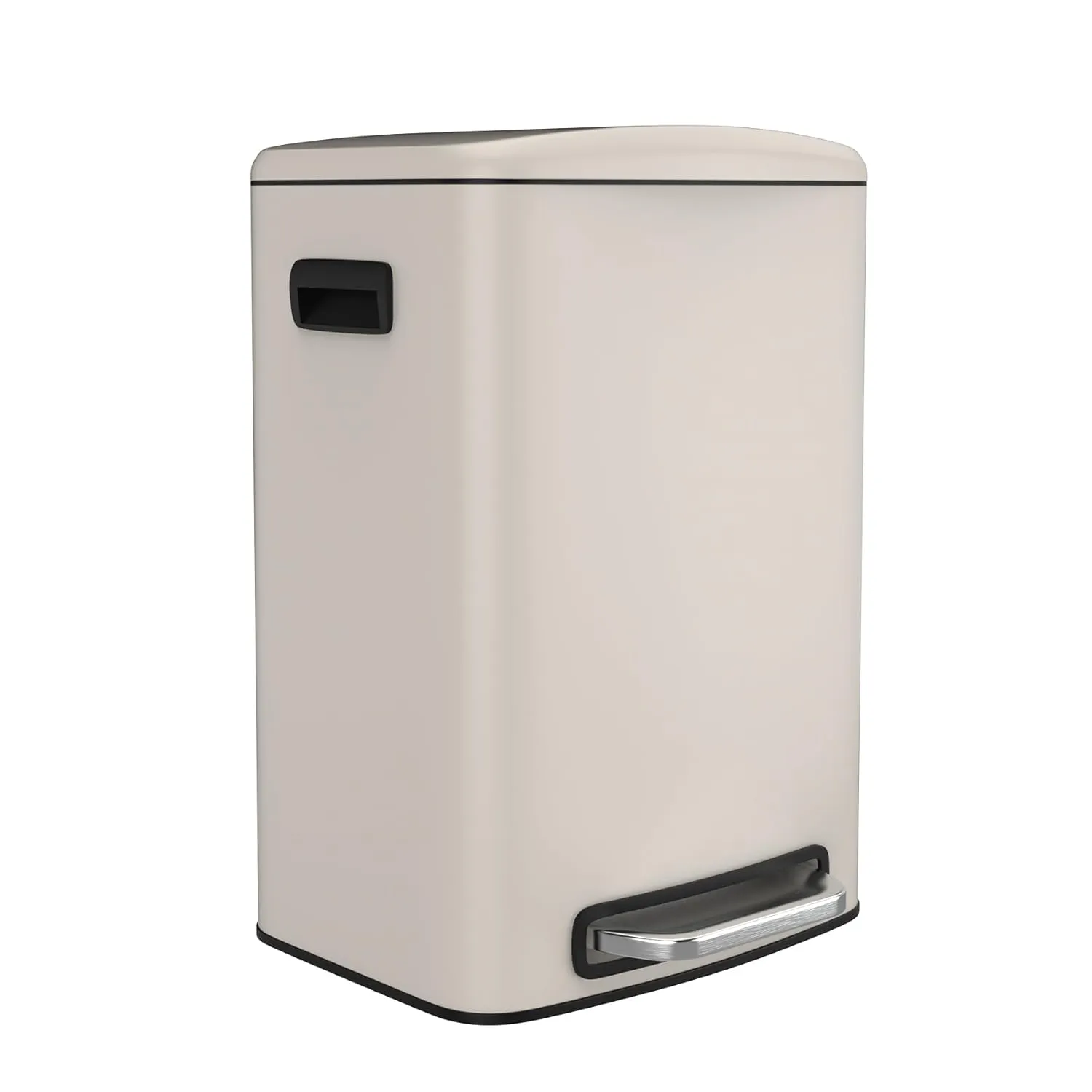 13 Gallon Kitchen Trash Can with Foot Pedal, Rectangle Design, Stainless Steel, White, Includes 30 Garbage Bags