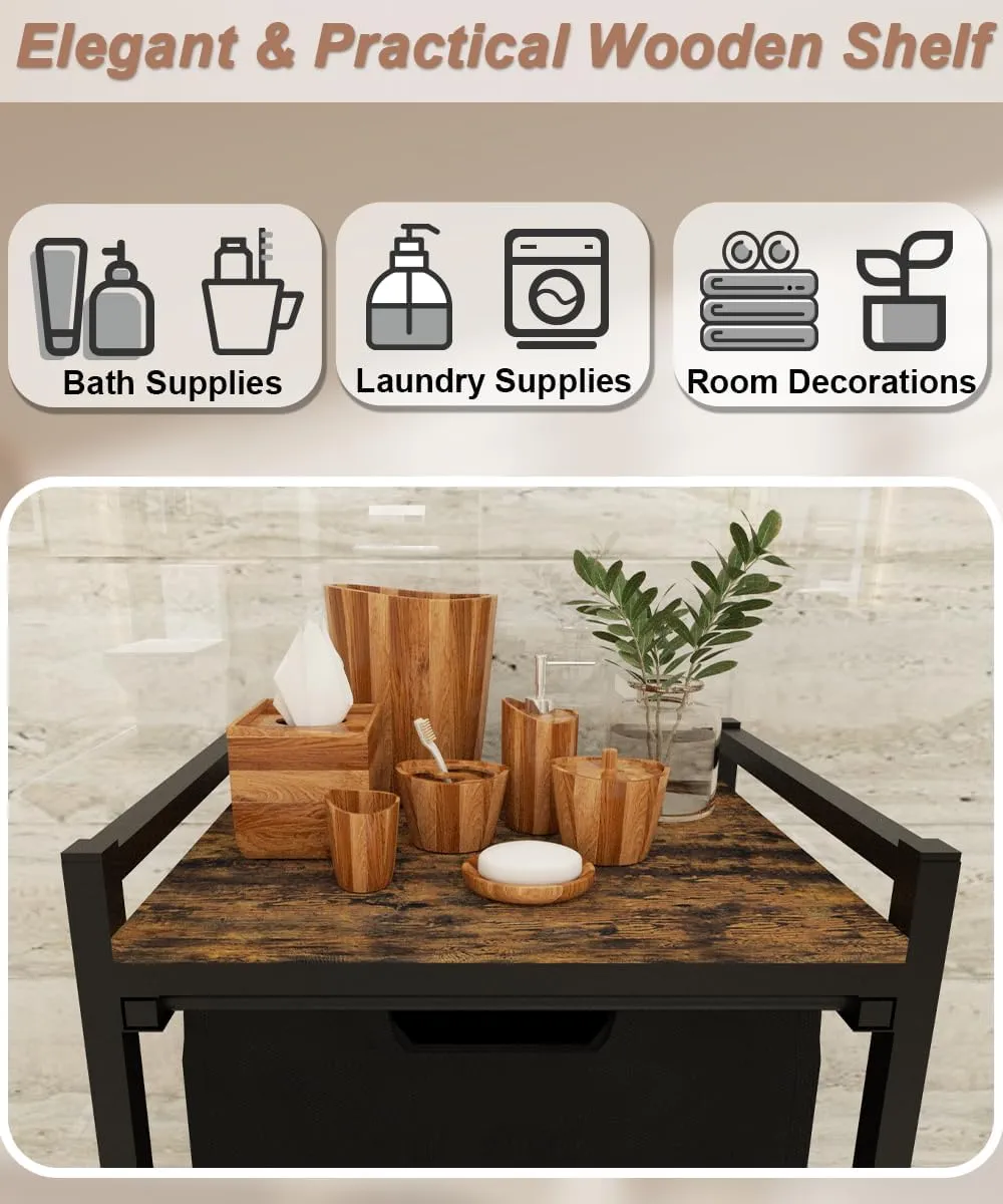 14.5 Gal Large Laundry Hamper with Pull-Out & Removable Sorter Bags, Freestanding Clothes Basket Organizer for Clothing or Toys in Bathroom and Living Room, Rustic Brown and Black