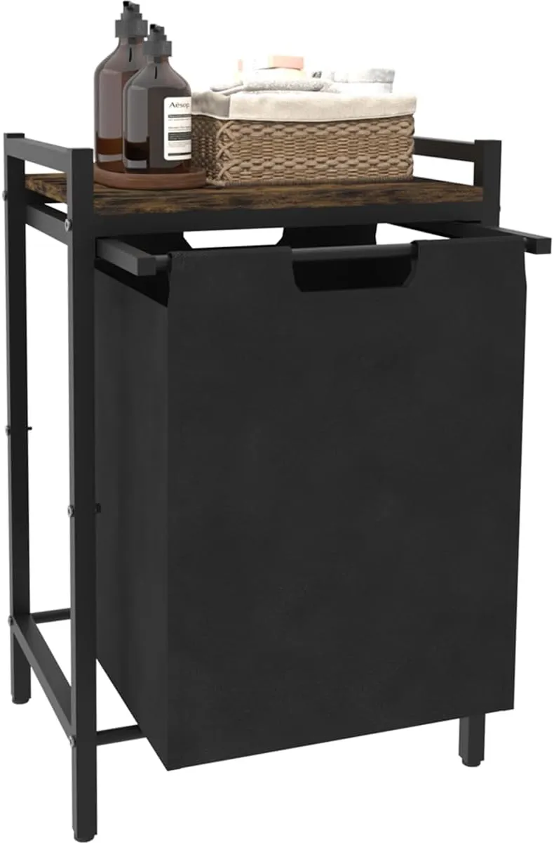 14.5 Gal Large Laundry Hamper with Pull-Out & Removable Sorter Bags, Freestanding Clothes Basket Organizer for Clothing or Toys in Bathroom and Living Room, Rustic Brown and Black