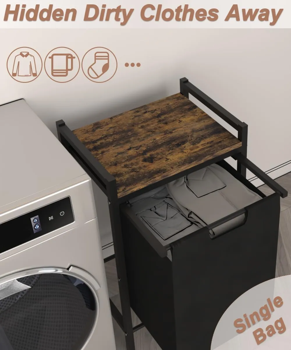 14.5 Gal Large Laundry Hamper with Pull-Out & Removable Sorter Bags, Freestanding Clothes Basket Organizer for Clothing or Toys in Bathroom and Living Room, Rustic Brown and Black