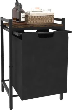14.5 Gal Large Laundry Hamper with Pull-Out & Removable Sorter Bags, Freestanding Clothes Basket Organizer for Clothing or Toys in Bathroom and Living Room, Rustic Brown and Black