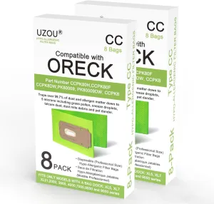 16 Packs Vacuum Bags for Oreck Type CC XL XL2 XL7 XL21, Compatible with All Oreck XL Upright Vacuum Cleaner, Replaces Part # CCPK8DW, CCPK8, AK1CC6A