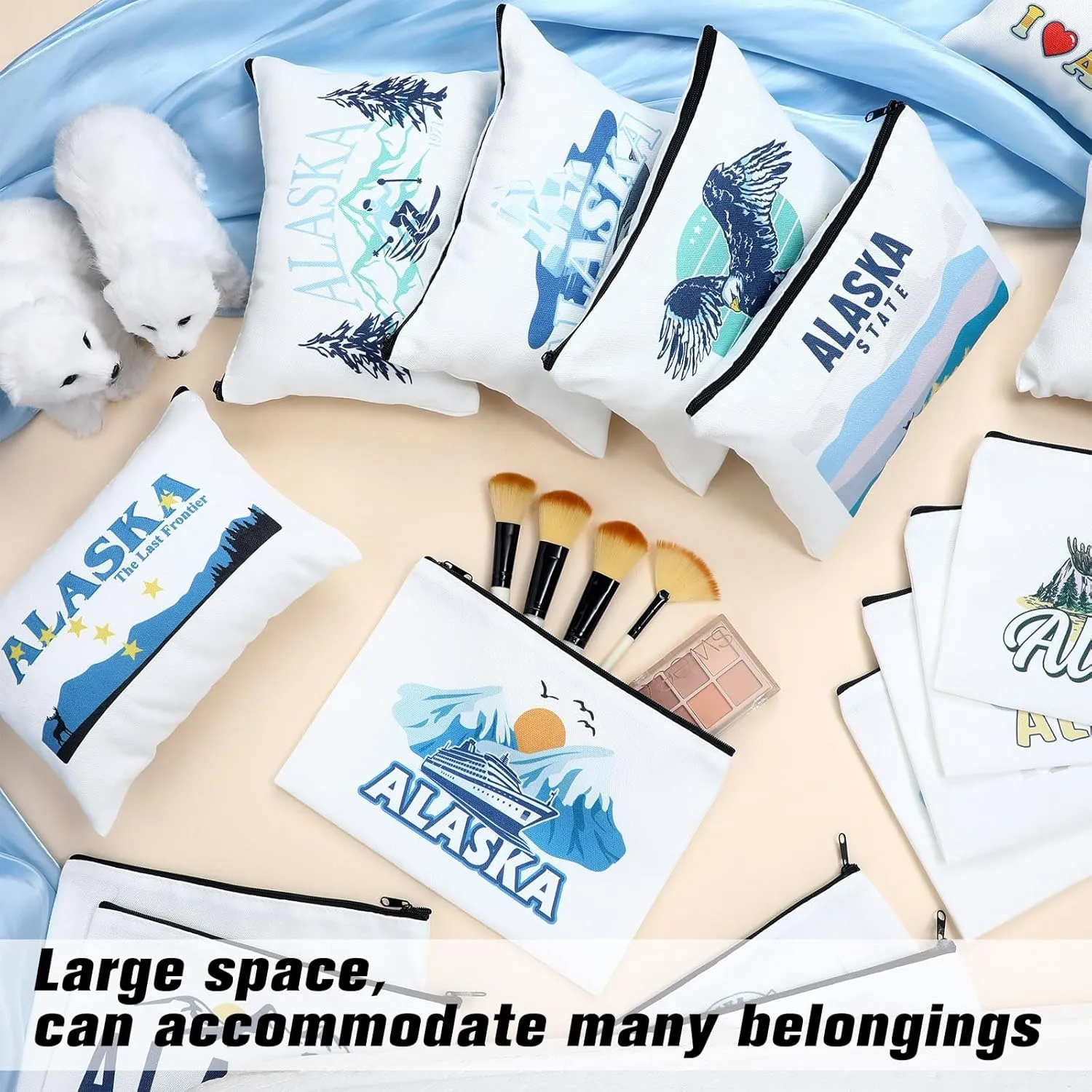 16 Pcs Alaska Cosmetic Bag Souvenir Gifts Makeup Bag Travel Vacation Zipper Pouch Purse for Women Birthday Trip Gifts Party Favors