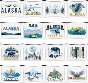 16 Pcs Alaska Cosmetic Bag Souvenir Gifts Makeup Bag Travel Vacation Zipper Pouch Purse for Women Birthday Trip Gifts Party Favors
