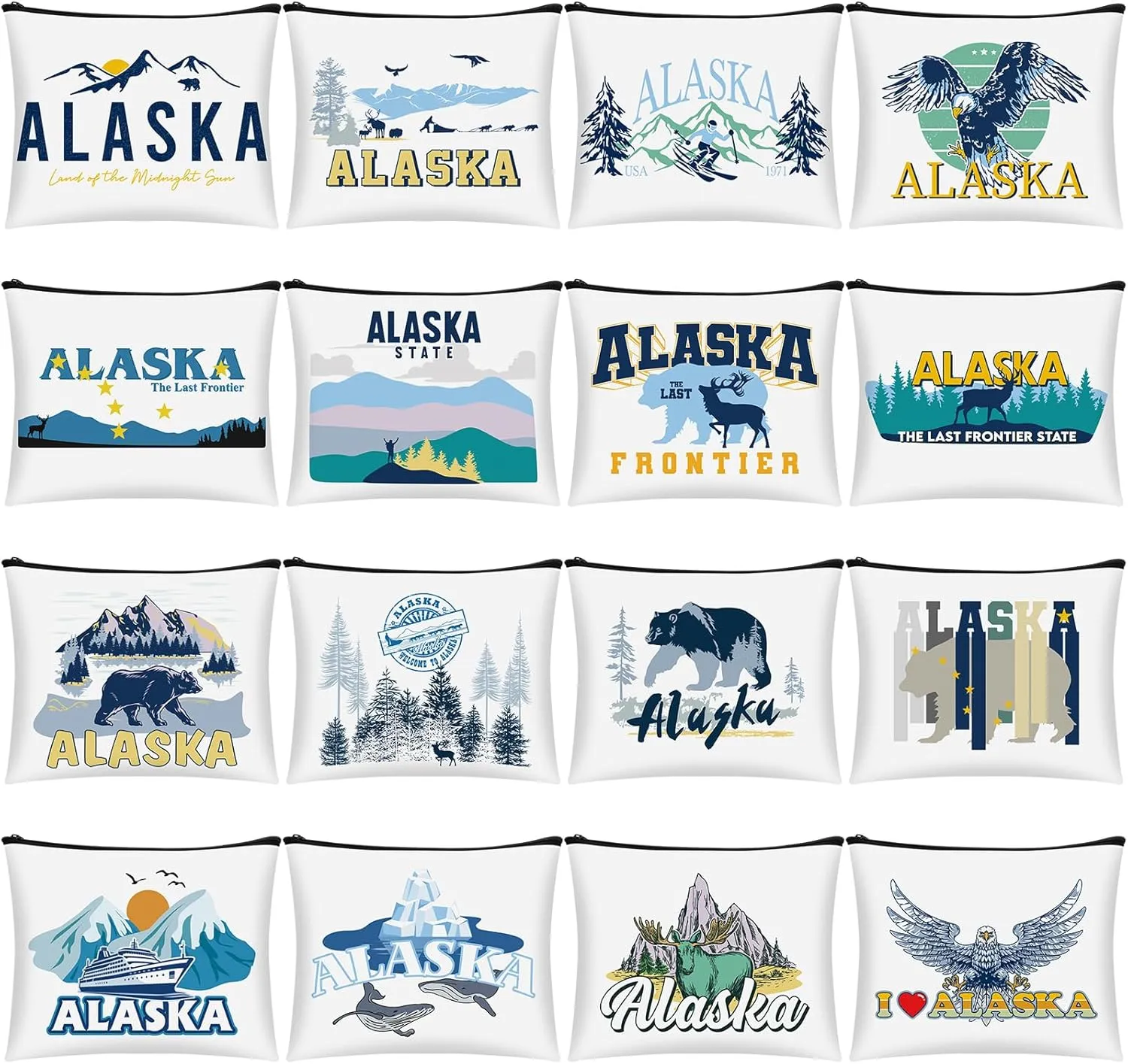 16 Pcs Alaska Cosmetic Bag Souvenir Gifts Makeup Bag Travel Vacation Zipper Pouch Purse for Women Birthday Trip Gifts Party Favors