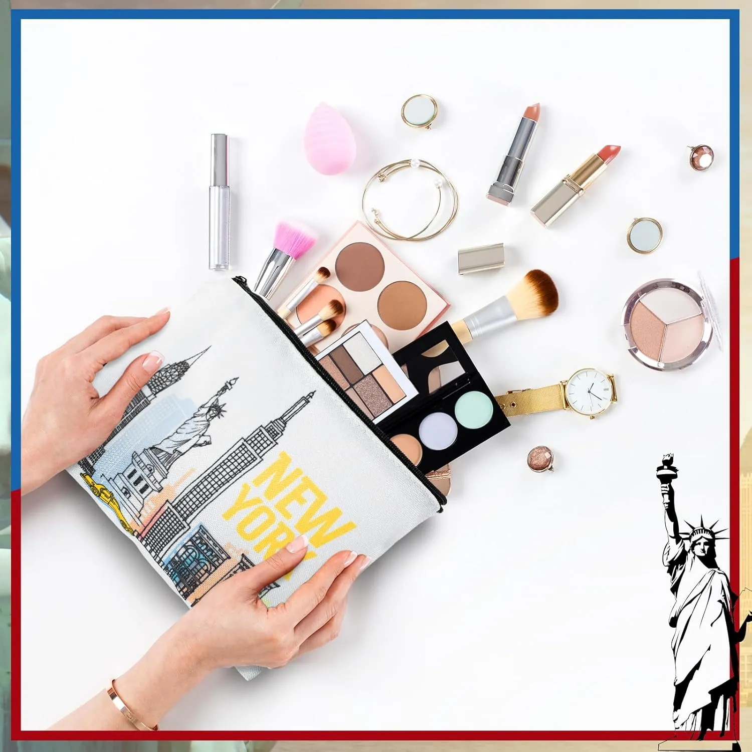 16 Pcs New York Cosmetic Bag Souvenir Gifts Makeup Bag Travel Vacation Zipper Pouch Purse for Women Birthday Trip Gifts Party Favors