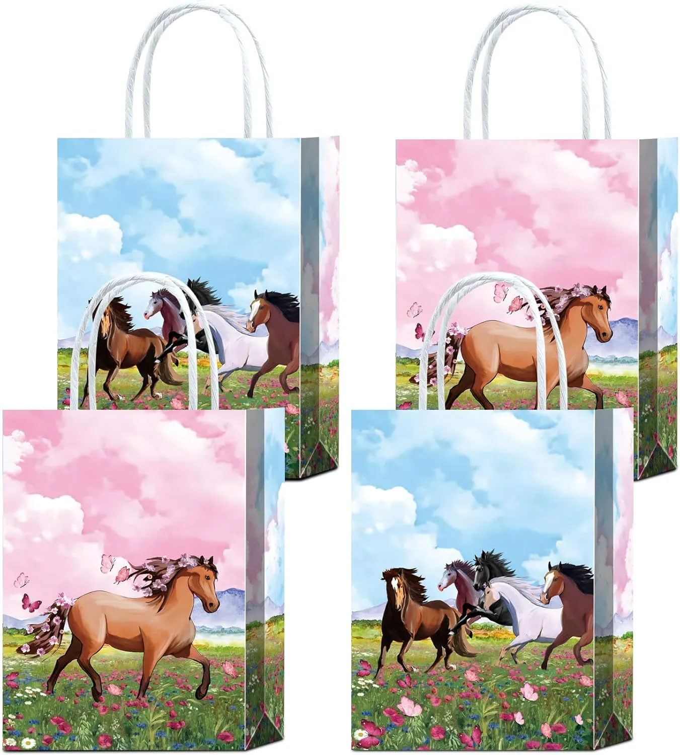 16 Pieces Horse Goodie Bags for Birthday Party Supplies, Gift Snacks Treat Candy Favors With Handles for Western Cowboy Cowgirl Theme Farm Party Decorations