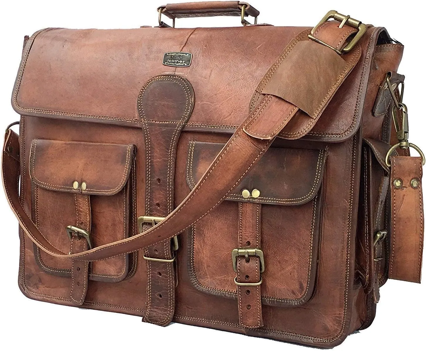 18 Inch Vintage Handmade Leather Travel Messenger Office With 18" Buffalo Messenger Briefcase Bag