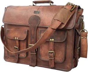 18 Inch Vintage Handmade Leather Travel Messenger Office With 18" Buffalo Messenger Briefcase Bag