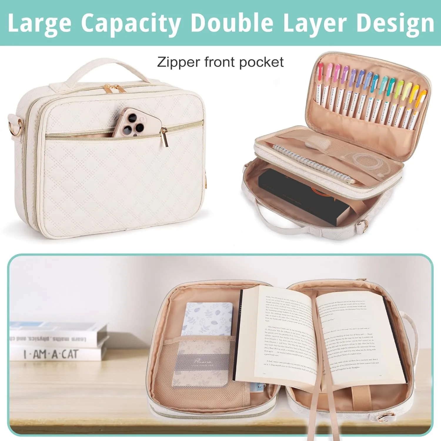 2 Compartment Bible Cover for Women,Large Bible Case with Handles Shoulder Strap,Carrying Bible Bag Scripture Case Church Bag Bible Protective with Pocket