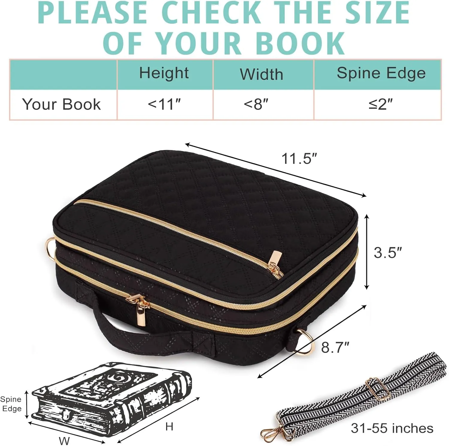 2 Compartment Bible Cover for Women,Large Bible Case with Handles Shoulder Strap,Carrying Bible Bag Scripture Case Church Bag Bible Protective with Pocket