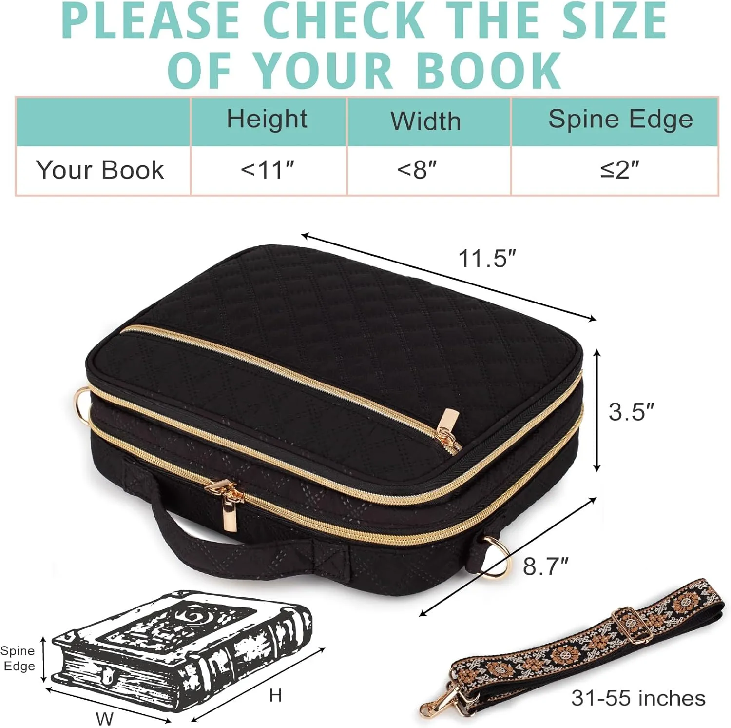 2 Compartment Bible Cover for Women,Large Bible Case with Handles Shoulder Strap,Carrying Bible Bag Scripture Case Church Bag Bible Protective with Pocket