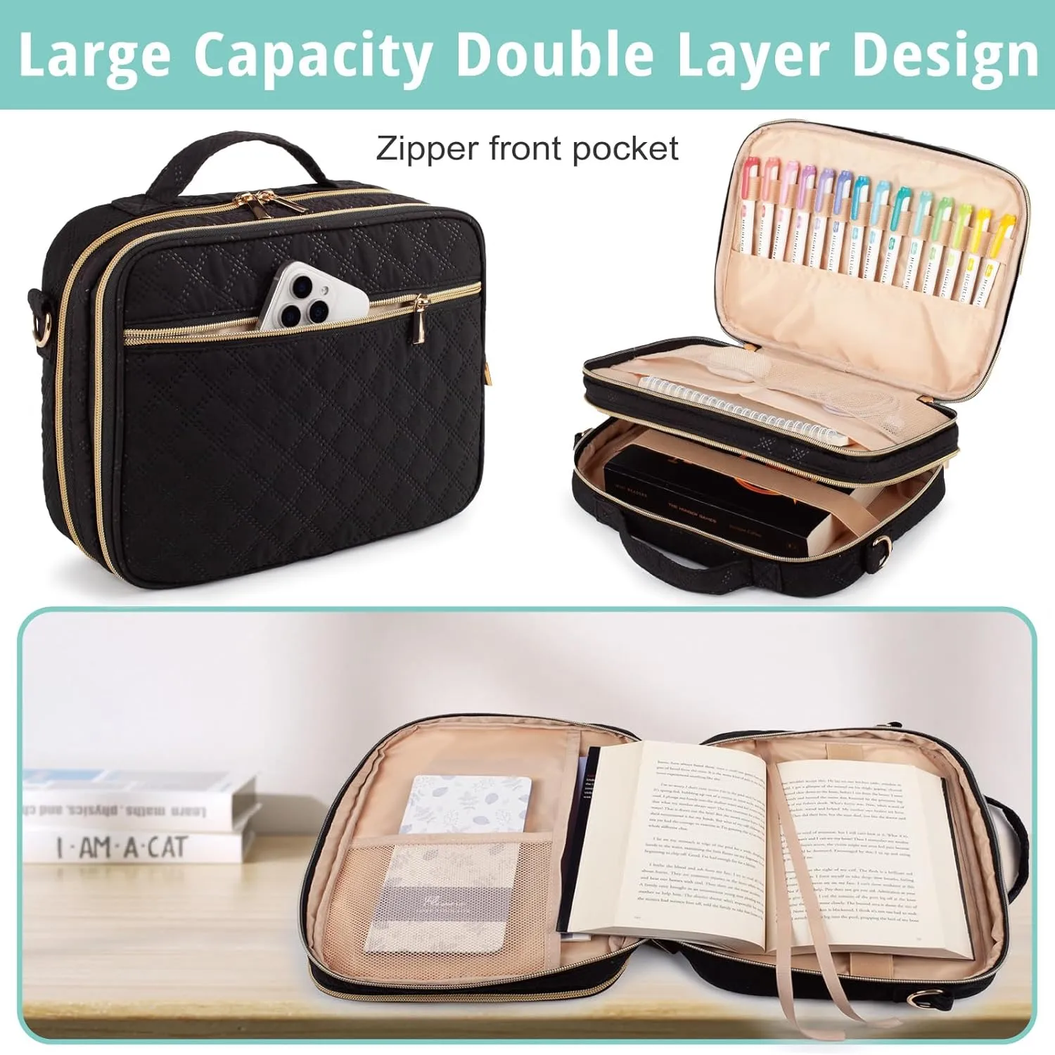 2 Compartment Bible Cover for Women,Large Bible Case with Handles Shoulder Strap,Carrying Bible Bag Scripture Case Church Bag Bible Protective with Pocket