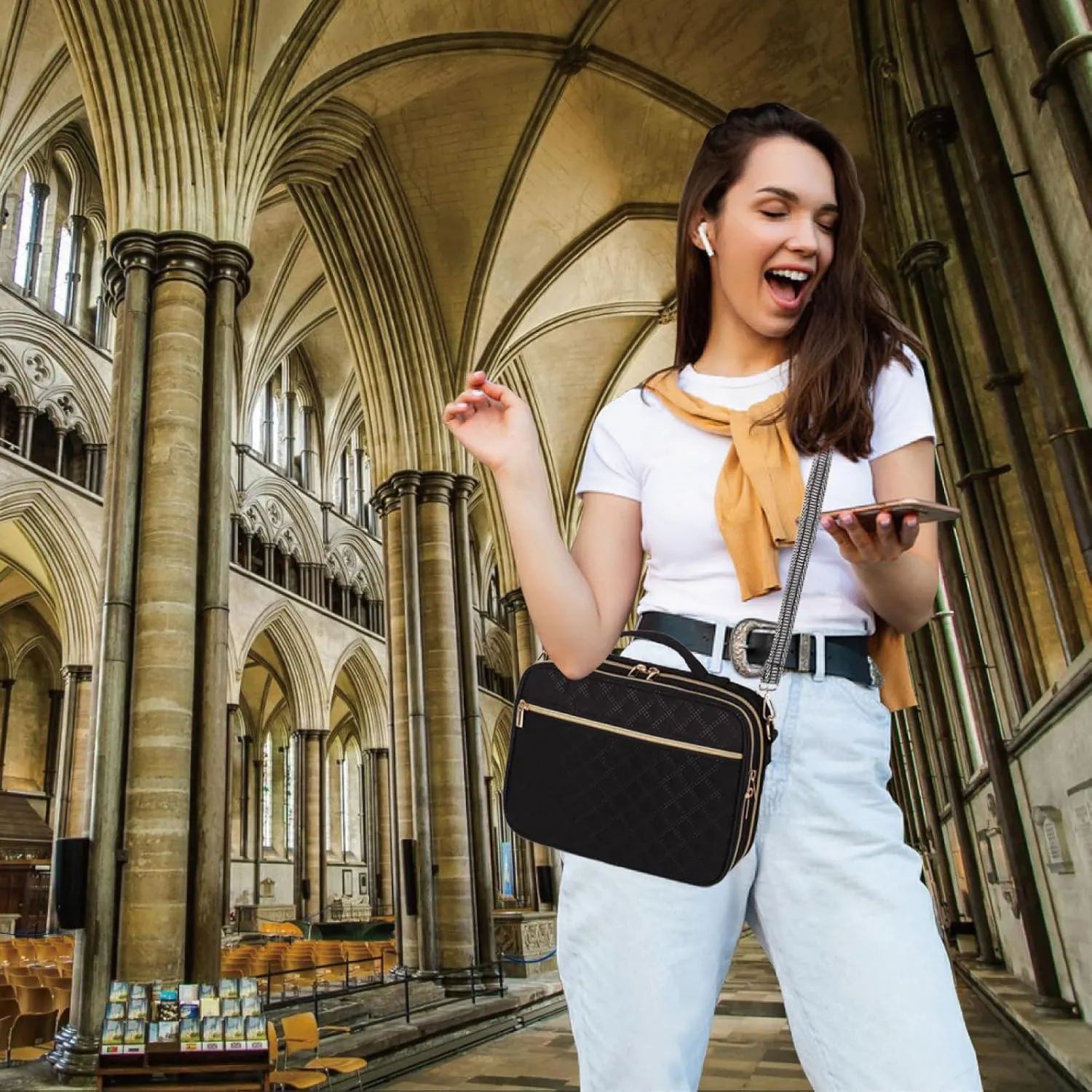 2 Compartment Bible Cover for Women,Large Bible Case with Handles Shoulder Strap,Carrying Bible Bag Scripture Case Church Bag Bible Protective with Pocket