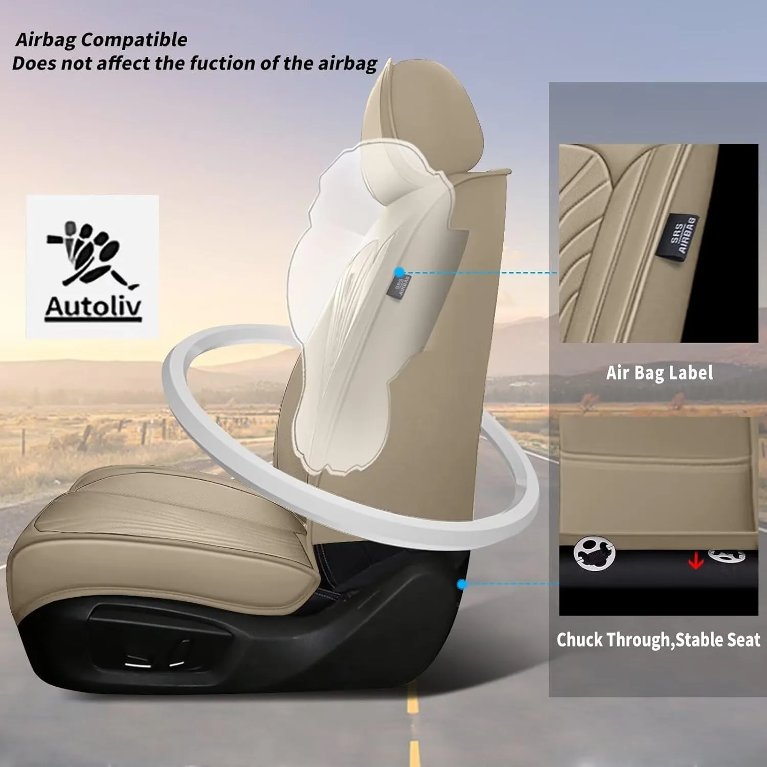 2 Front Seat Covers Fit for Honda Pilot 2005-2016: Waterproof Leather Car Seat Covers Breathable Automotive Seat Cushion Protector (2 Seats - Beige)