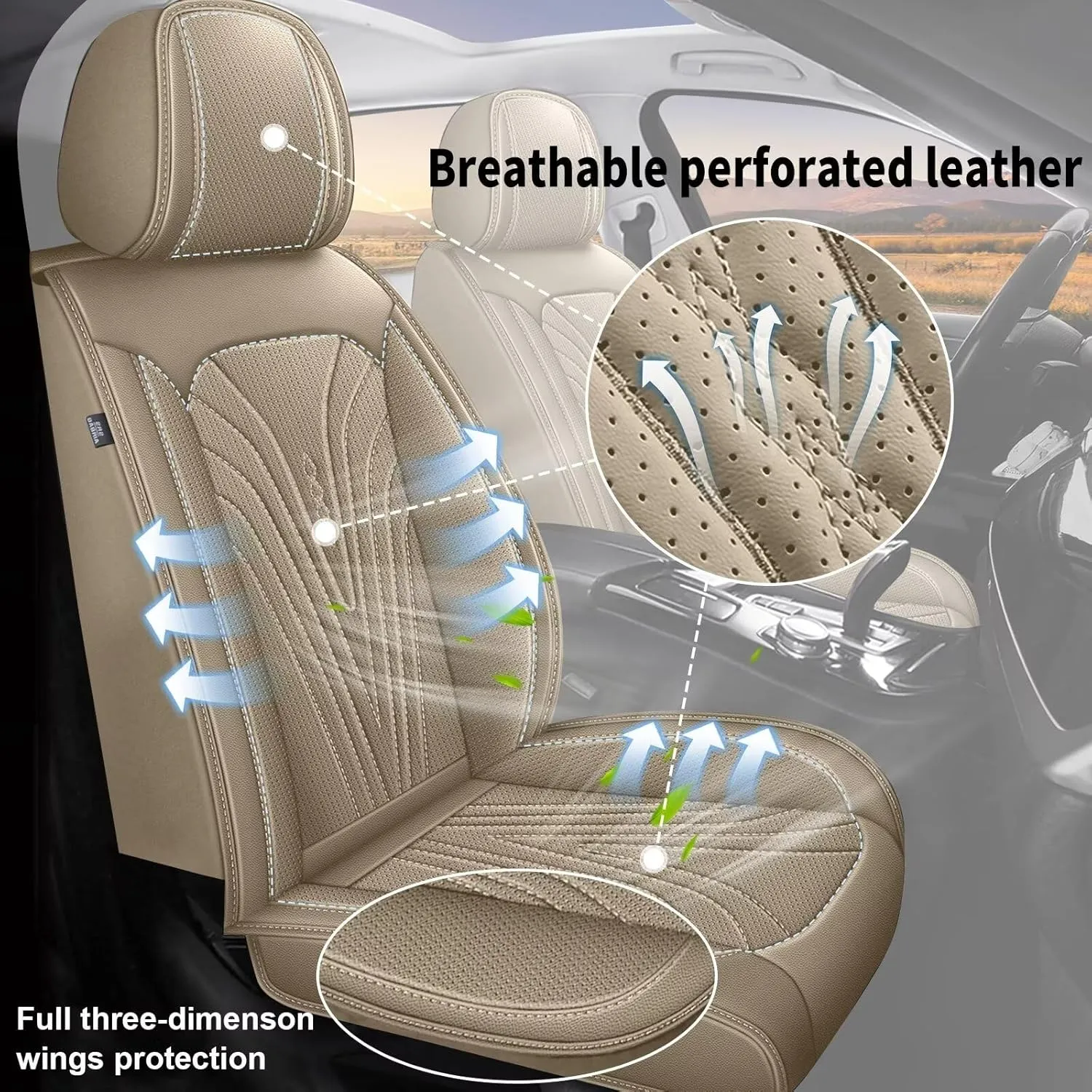 2 Front Seat Covers Fit for Honda Pilot 2005-2016: Waterproof Leather Car Seat Covers Breathable Automotive Seat Cushion Protector (2 Seats - Beige)
