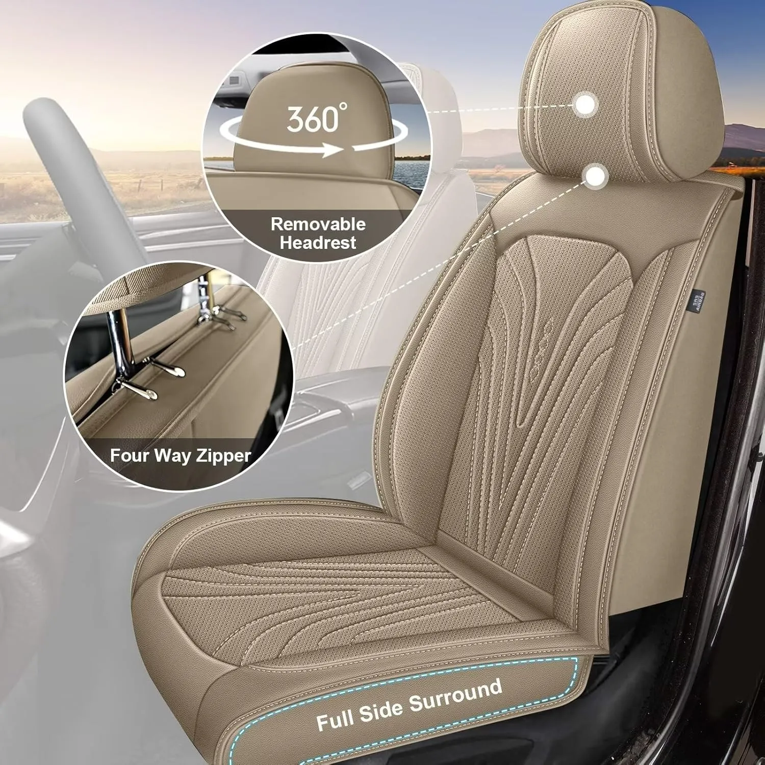 2 Front Seat Covers Fit for Honda Pilot 2005-2016: Waterproof Leather Car Seat Covers Breathable Automotive Seat Cushion Protector (2 Seats - Beige)
