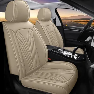 2 Front Seat Covers Fit for Honda Pilot 2005-2016: Waterproof Leather Car Seat Covers Breathable Automotive Seat Cushion Protector (2 Seats - Beige)