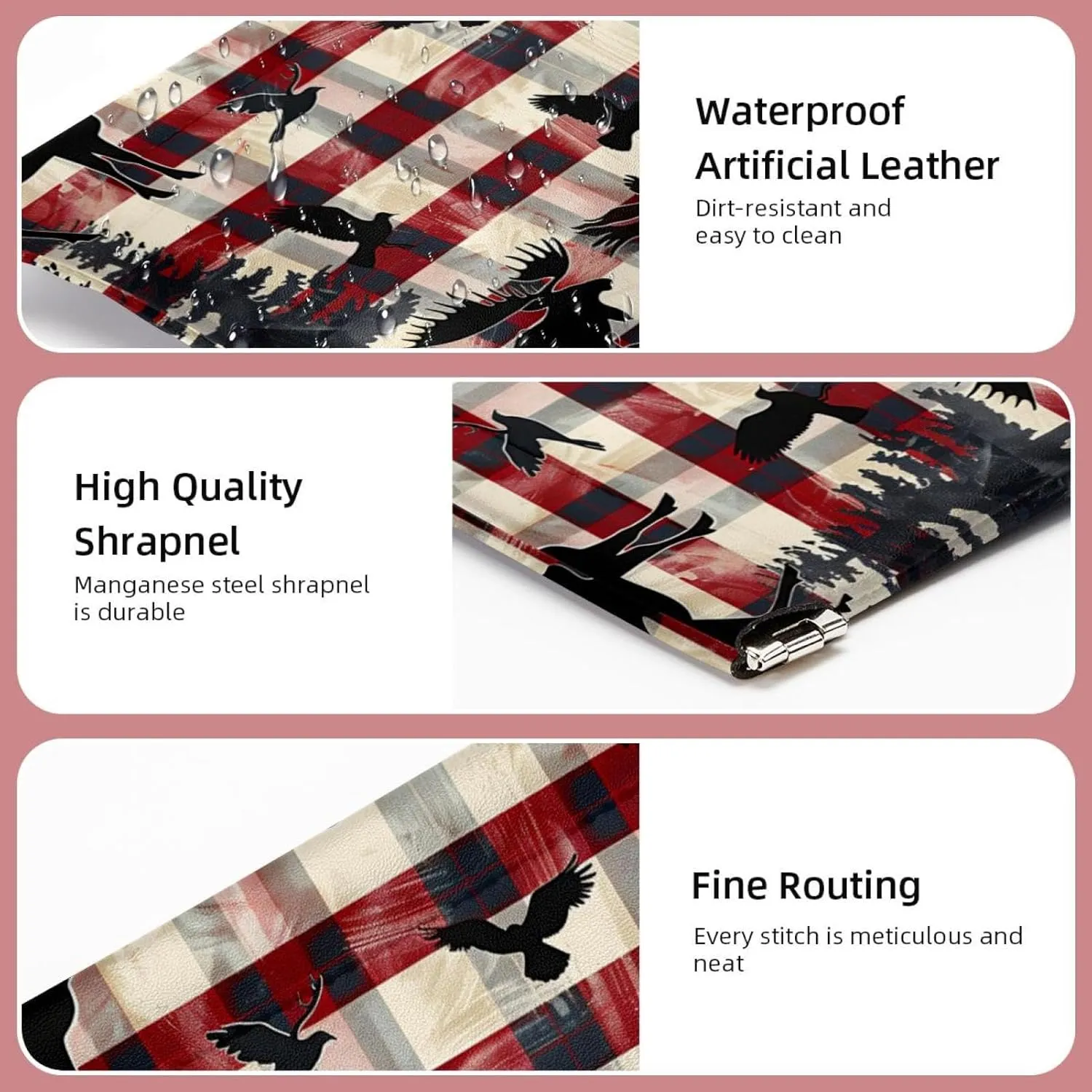 2 Pack Faux Leather Makeup Bag Set, Small Storage Bags for Purses, Self-Closing Makeup Pouch for Women, Lipstick Cosmetic Accessories Organizer, Christmas Checkered Elk Snowflake