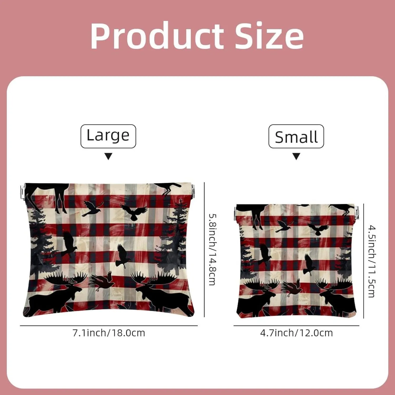 2 Pack Faux Leather Makeup Bag Set, Small Storage Bags for Purses, Self-Closing Makeup Pouch for Women, Lipstick Cosmetic Accessories Organizer, Christmas Checkered Elk Snowflake