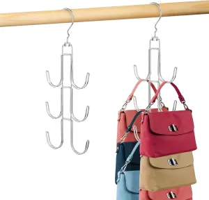 2 Pack Purse Hanger, Bag Organizer for Closet, Metal Handbag Holder Backpack Rack, Space Saving Hanger Closet Organizers and Storage, Silver