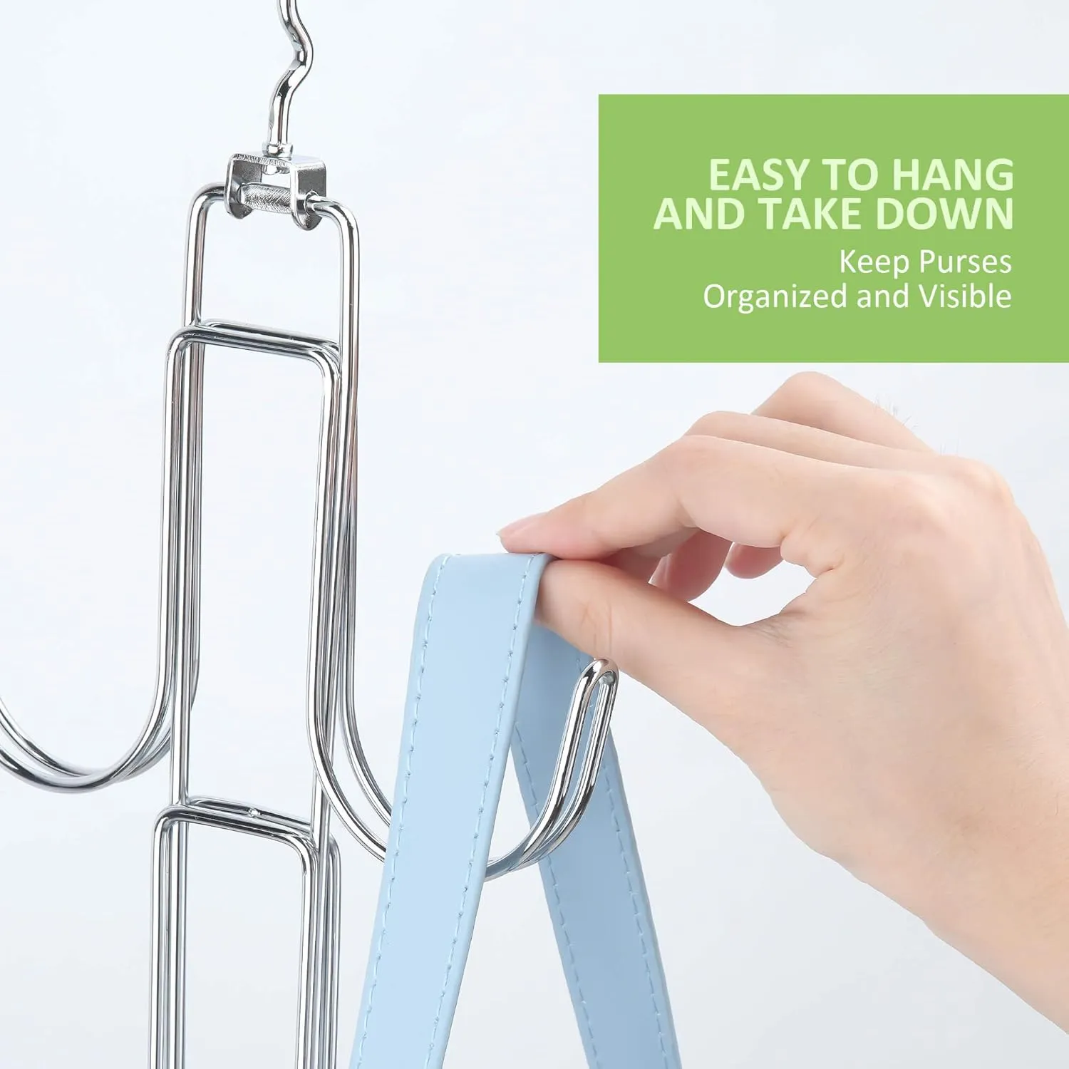 2 Pack Purse Hanger, Bag Organizer for Closet, Metal Handbag Holder Backpack Rack, Space Saving Hanger Closet Organizers and Storage, Silver