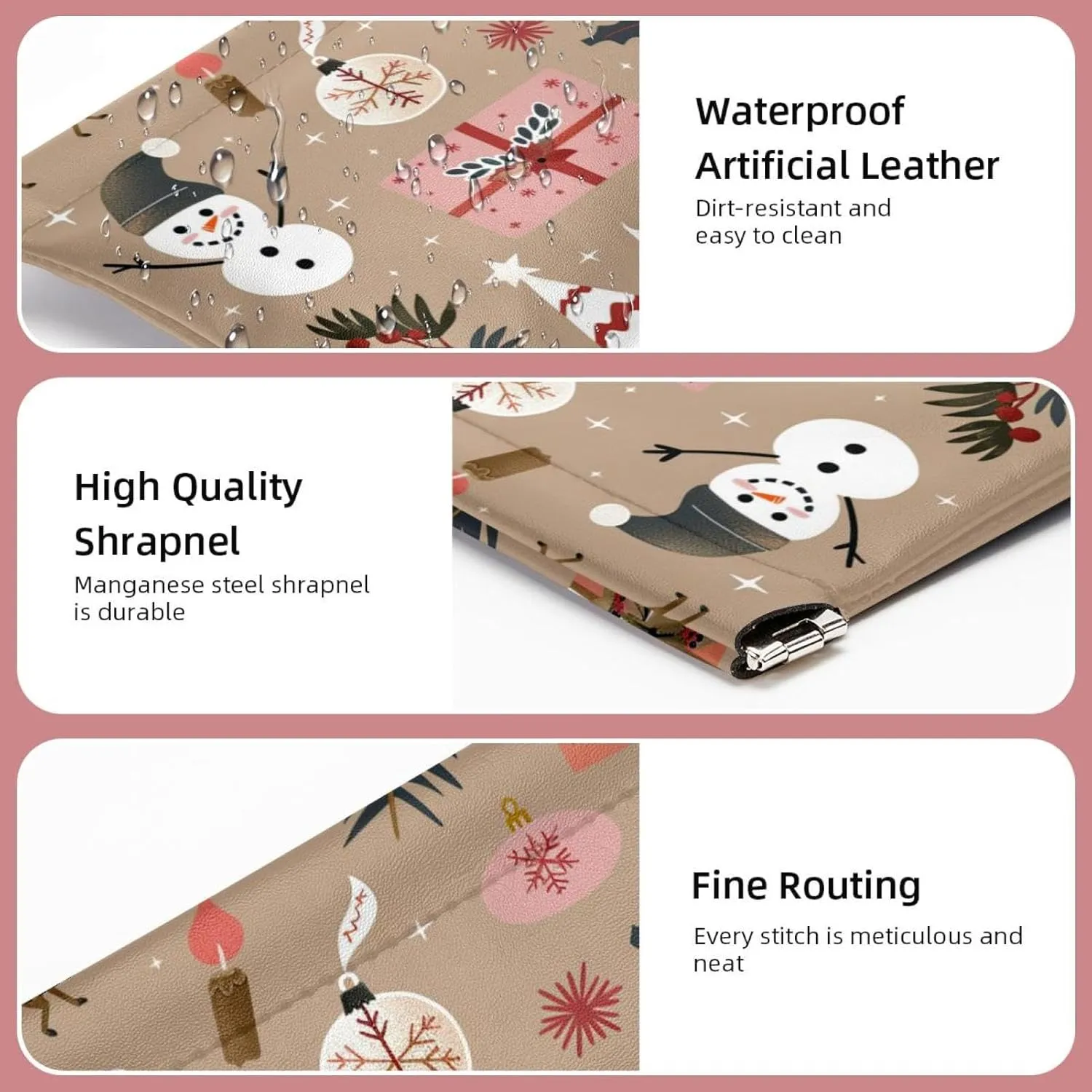 2 PCS Faux Leather Makeup Bag for Purse, Small Makeup Bag for Purse, Mini Makeup Bag, Portable Squeeze Top Cosmetic Bag, Christmas Cartoon Elk Snowman Snowflake