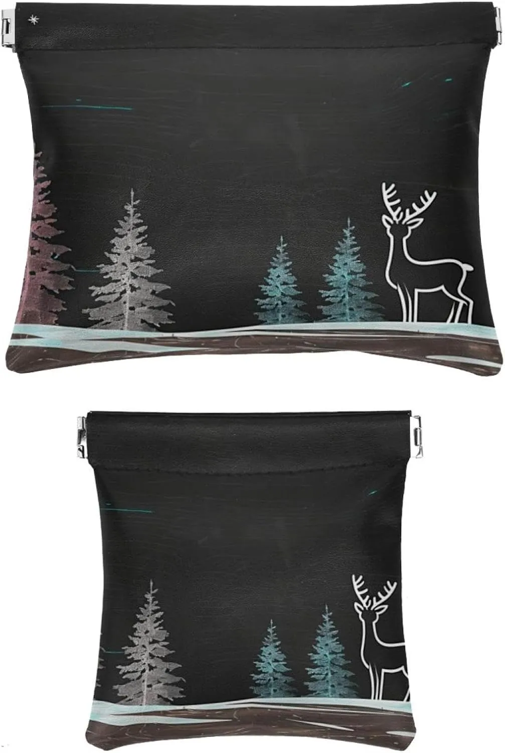 2 Pcs Faux Leather Makeup Bag for Purse, Small Travel Kit Storage Pouch, Waterproof Mini Bag Purse, Multifunctional Travel Storage Bag, Christmas Elk