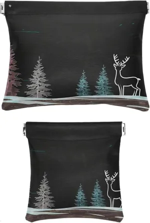 2 Pcs Faux Leather Makeup Bag for Purse, Small Travel Kit Storage Pouch, Waterproof Mini Bag Purse, Multifunctional Travel Storage Bag, Christmas Elk