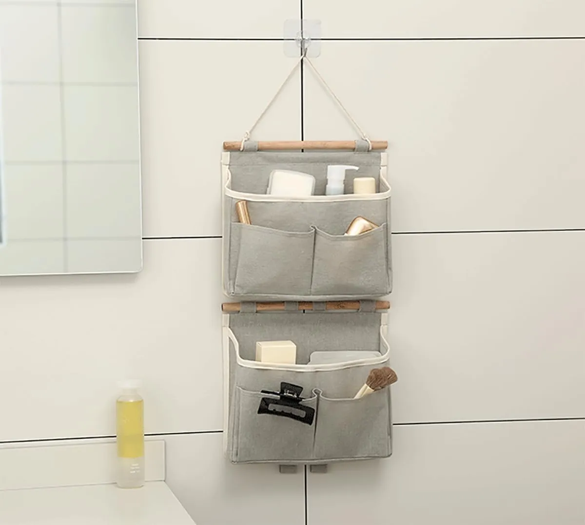 2 Pcs Hanging Organizer with Pockets Waterproof Over The Door Closet Pouch Organizer Linen Cotton Storage Bag for Bedroom, Bathroom