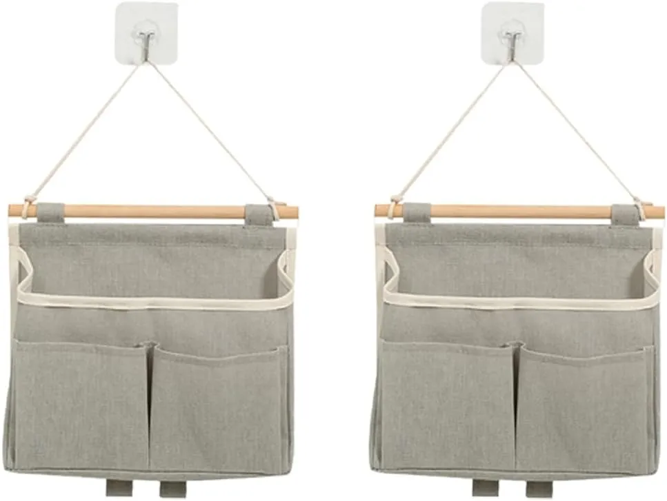 2 Pcs Hanging Organizer with Pockets Waterproof Over The Door Closet Pouch Organizer Linen Cotton Storage Bag for Bedroom, Bathroom