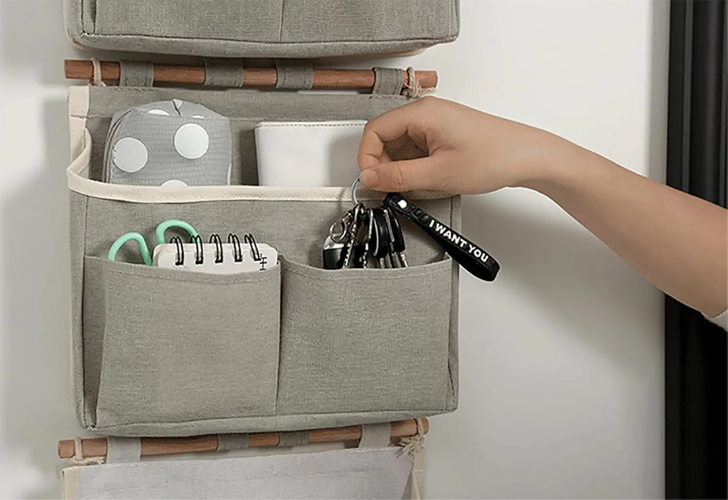 2 Pcs Hanging Organizer with Pockets Waterproof Over The Door Closet Pouch Organizer Linen Cotton Storage Bag for Bedroom, Bathroom