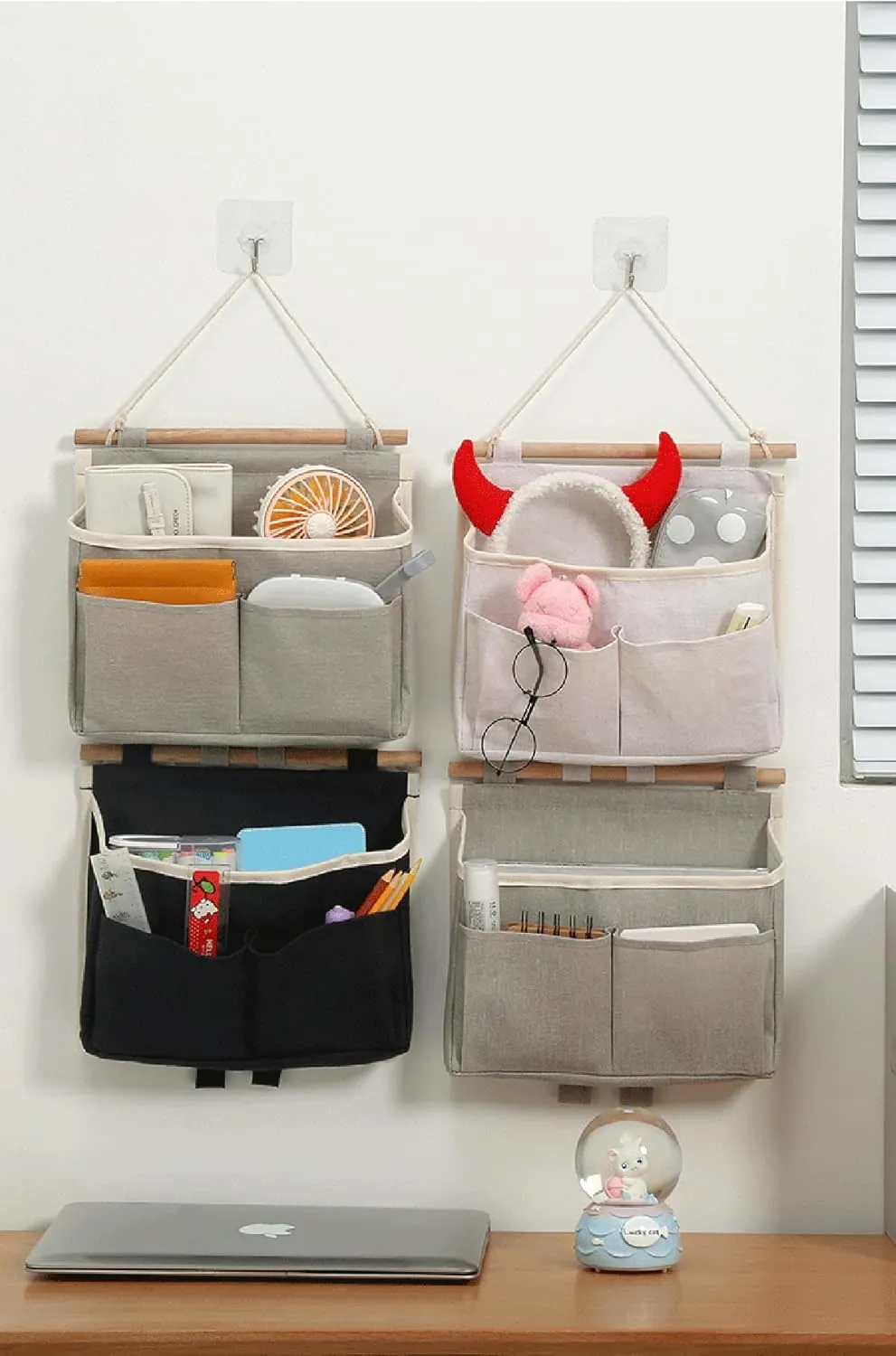 2 Pcs Hanging Organizer with Pockets Waterproof Over The Door Closet Pouch Organizer Linen Cotton Storage Bag for Bedroom, Bathroom
