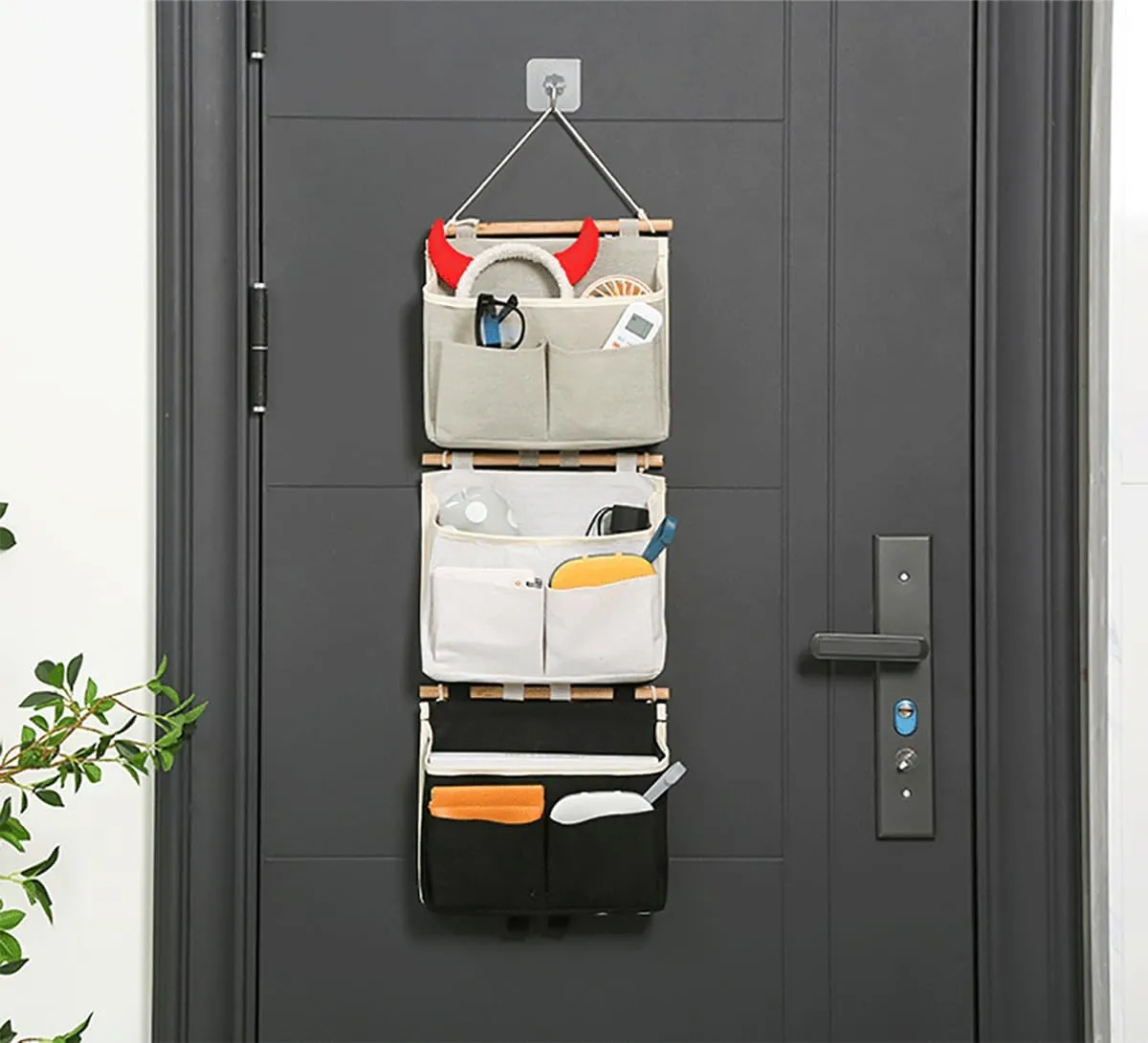 2 Pcs Hanging Organizer with Pockets Waterproof Over The Door Closet Pouch Organizer Linen Cotton Storage Bag for Bedroom, Bathroom