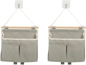 2 Pcs Hanging Organizer with Pockets Waterproof Over The Door Closet Pouch Organizer Linen Cotton Storage Bag for Bedroom, Bathroom