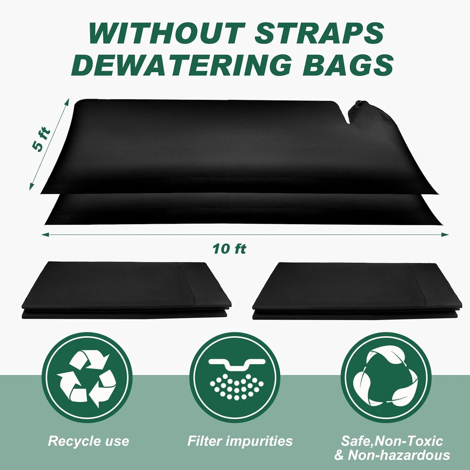 2 Pcs Silt Bags for Dewatering Filter Bag Non Woven Geotextile Fabric Oil Sludge Sediment Filter Bags for Construction, Black (5 x 10 ft)