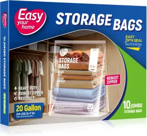 20 Gallon Jumbo Zipper Lock Storage Bags With Zip Top,24" x 28.5" 7",Reusable XXL Size Plastic Bag with Bottom for Food,Clothing,Travel,Moving,BPA-Free,3-Mil Thick