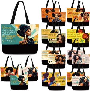 20 Pcs Christian Canvas Tote Bag Gifts for Women African Queen Bible Religious Tote Bag Reusable Large Bible Verse Grocery Shopping Handbags for Women Christian