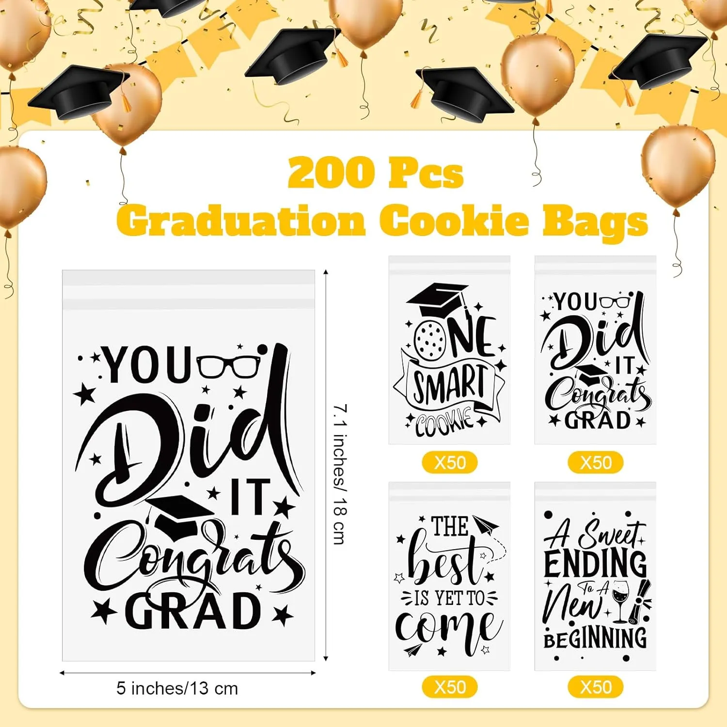 200 Pcs 2025 Graduation Cookie Bags Bulk Self Adhesive Kraft Paper Food Safe & Oilproof Grad One Smart Cookie Gift Bags for Grad Party,Bakery,Coffee Beans,Snacks(White)